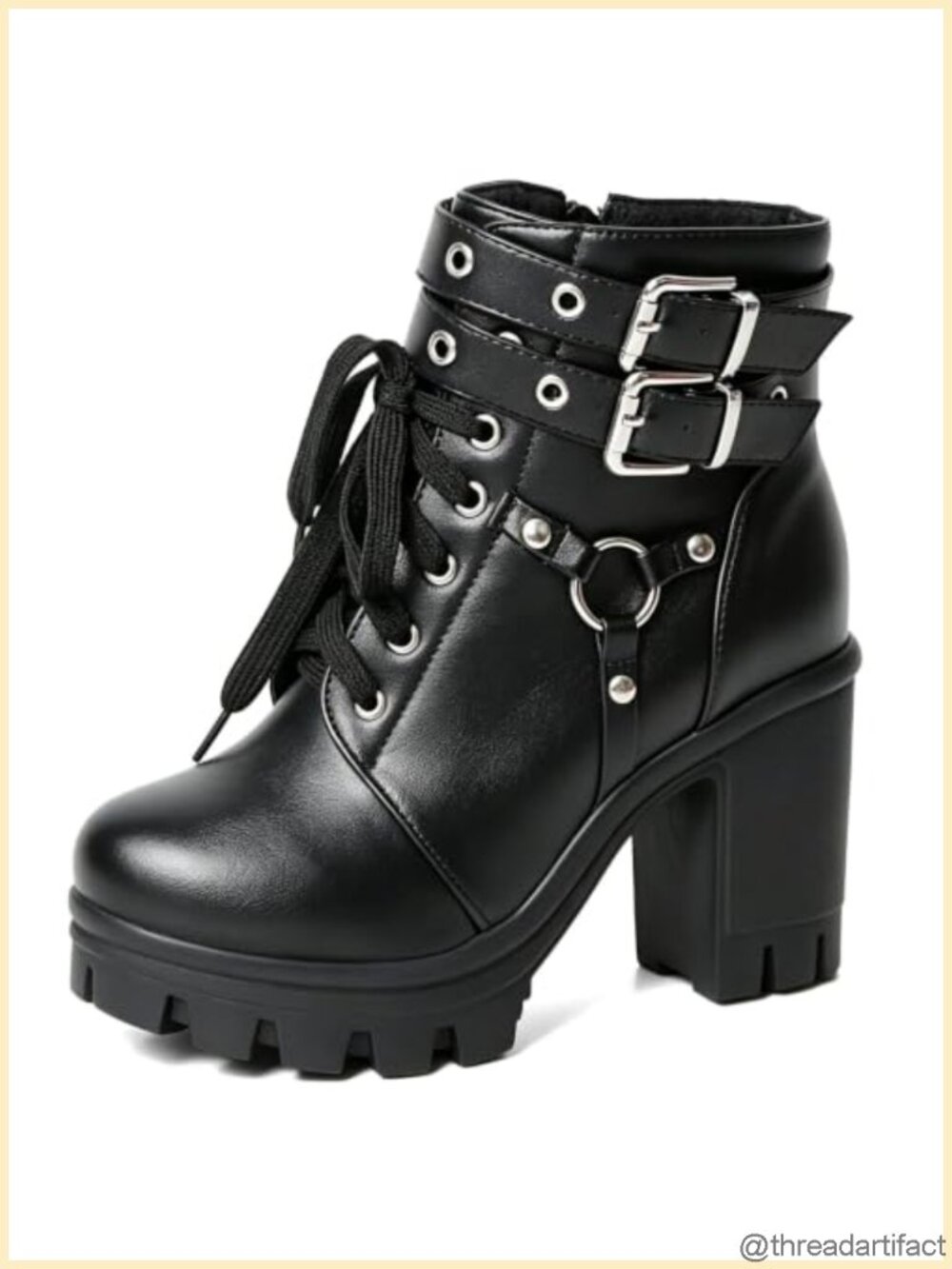 Platform Combat Boots Punk Buckle Ankle Booties Zip Lace Up